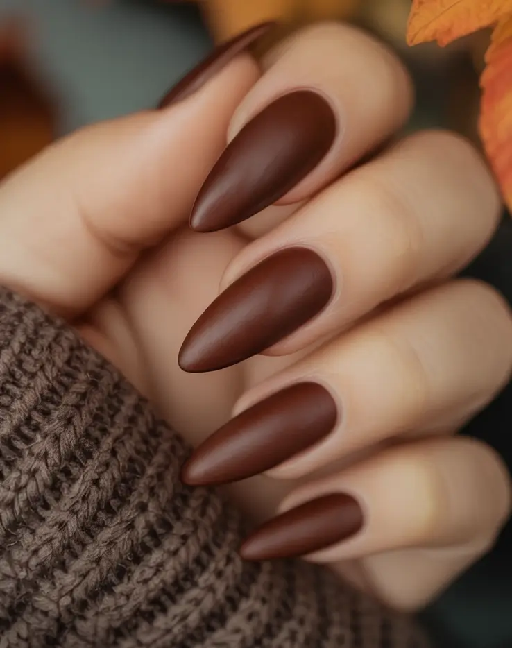 autumn nails color 2025 Matte Mocha Claws