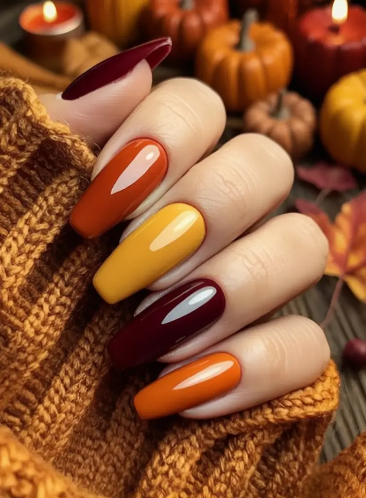 autumn nails color 2025 Pumpkin Patch Rainbow