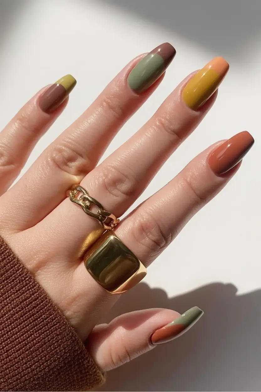 autumn nails color 2025 Split-Tone Neutrals With Harvest Mood