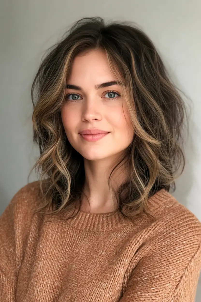 Balayage Hair Color Inspiration for Fall 2025 Short Tousled Waves with Lived-In Highlighting