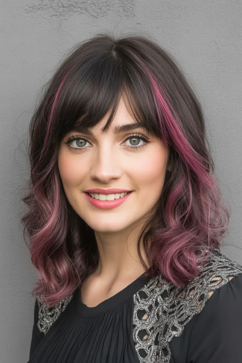 Balayage Hair Color Inspiration for Fall 2025 Black Base with Violet and Pink Balayage