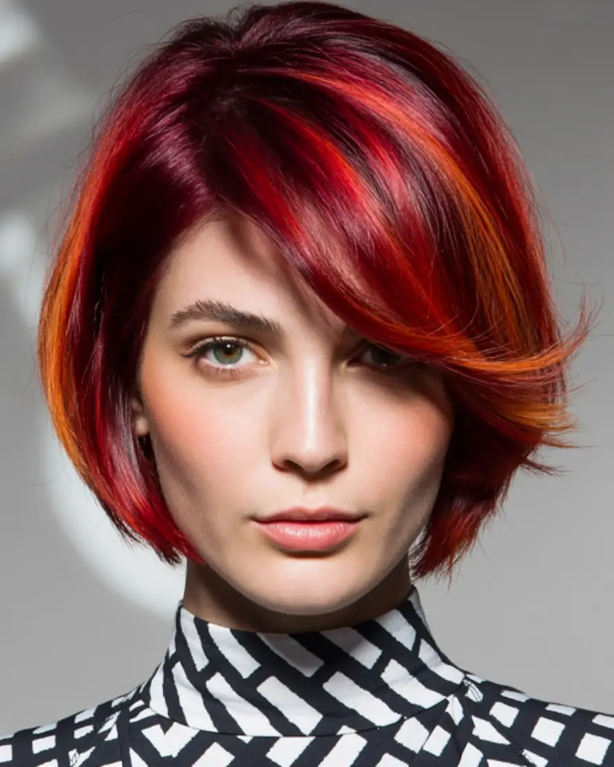 Balayage Hair Color Inspiration for Fall 2025 Fiery Red Balayage with Blunt Bob Precision