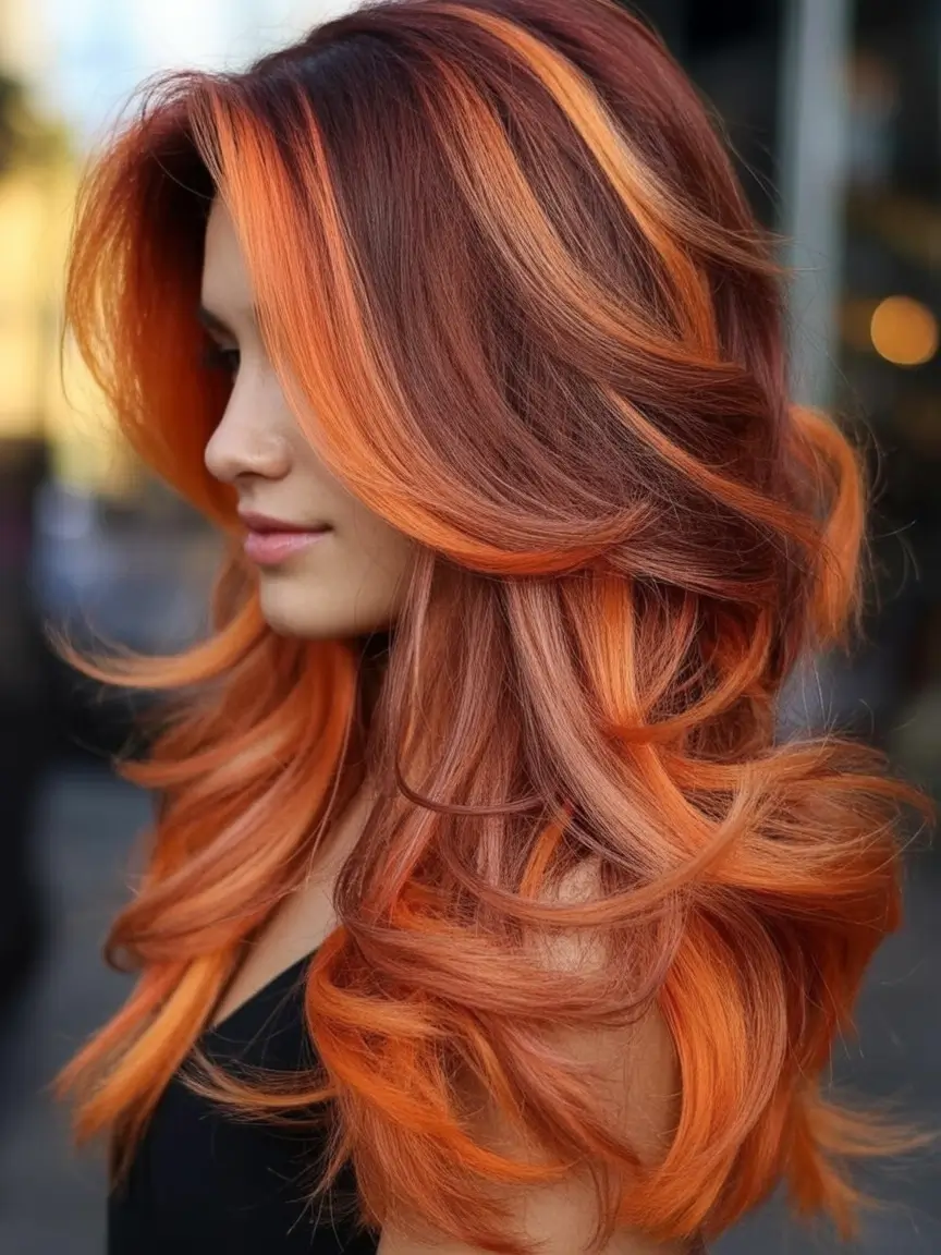 Balayage Hair Color Inspiration for Fall 2025 Sunset Melt with Cinnamon Balayage Layers