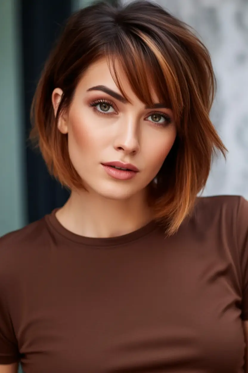 Balayage Hair Color Inspiration for Fall 2025 Chestnut Bob with Subtle Auburn Threads
