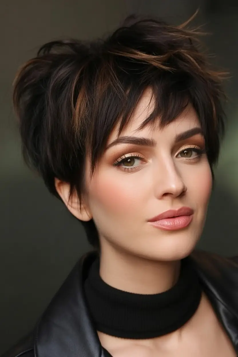 Balayage Hair Color Inspiration for Fall 2025 Textured Pixie with Cinnamon Streaks