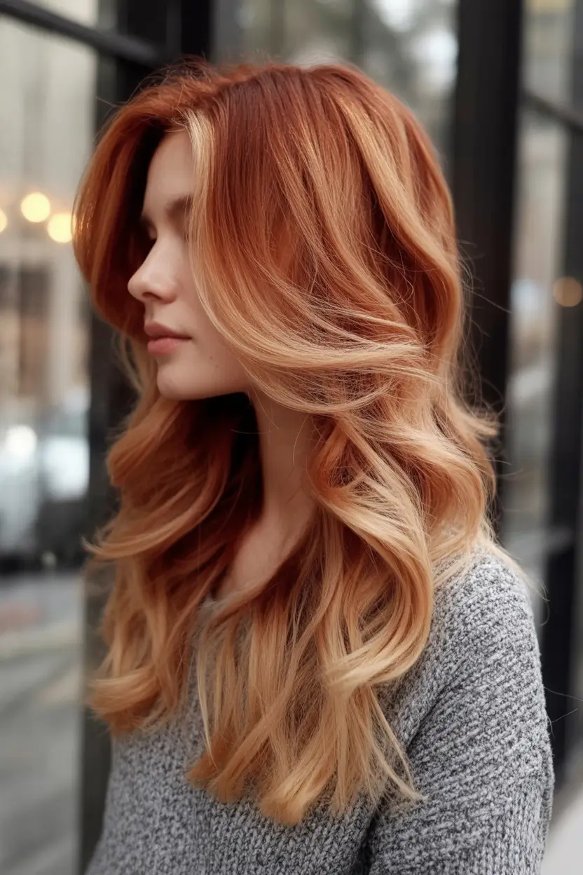 Balayage Hair Color Inspiration for Fall 2025 Sunset-Inspired Copper and Strawberry Blonde