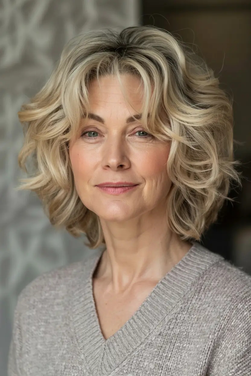 Beautiful Fall 2025 hairstyles and colors for Women 50+ Layered volume in honey beige