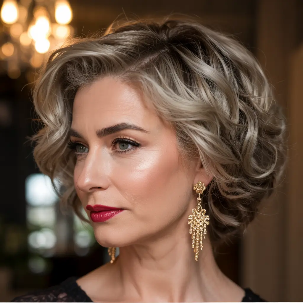 Beautiful Fall 2025 hairstyles and colors for Women 50+ Elegant Curled Bob With Dimensional Blonde