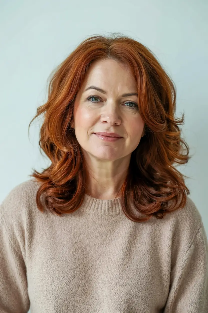 Beautiful Fall 2025 hairstyles and colors for Women 50+ Radiant Copper Curls With Fall Flair