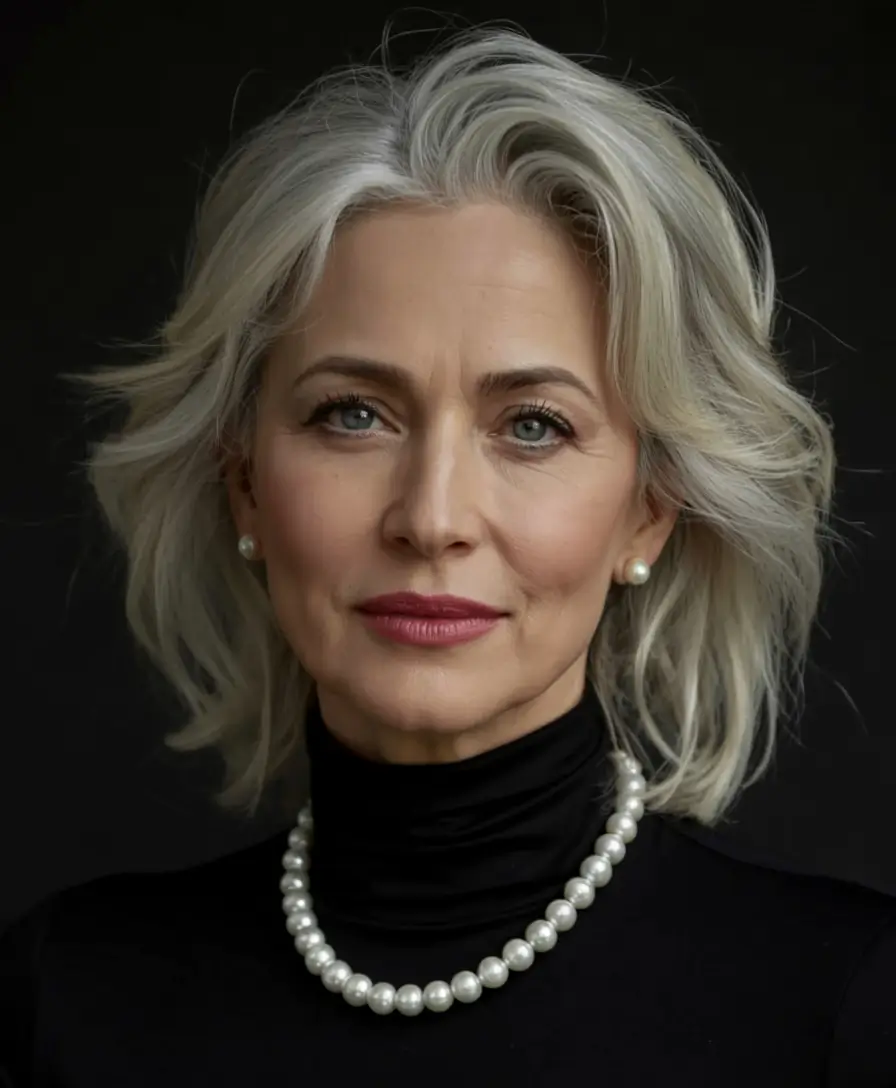 Beautiful Fall 2025 hairstyles and colors for Women 50+ Silver Sophistication With Sculpted Volume
