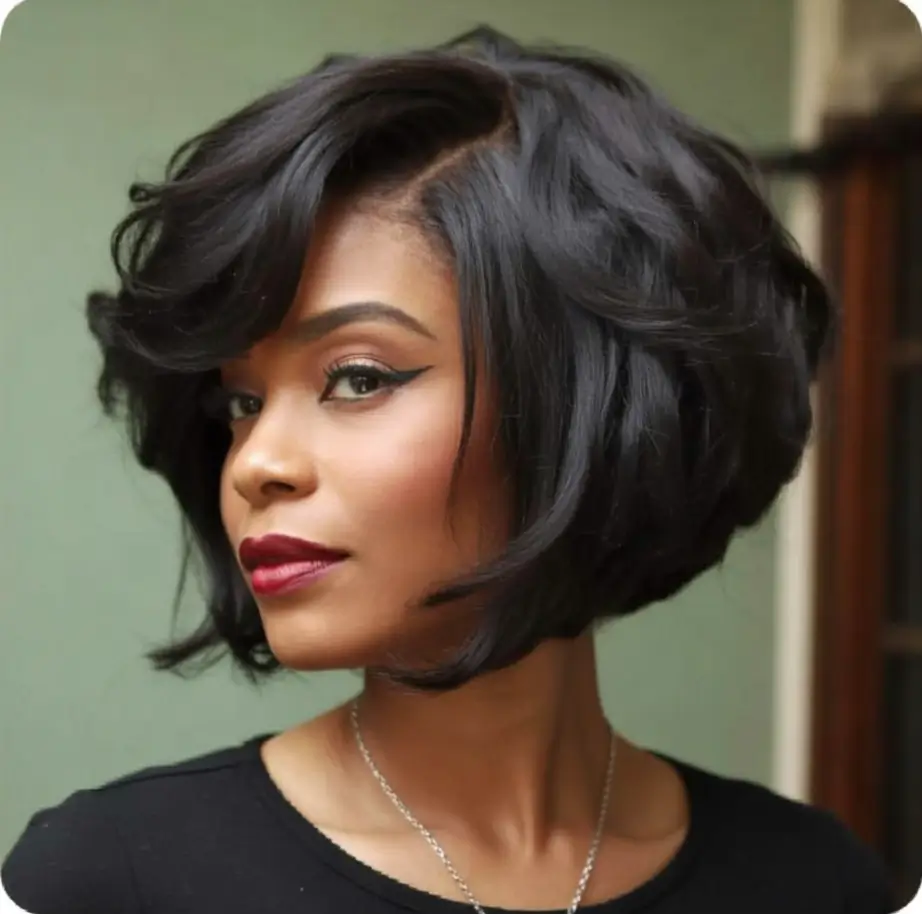 Best Fall hairstyles and colors for Women 40+ in 2025 Polished Jet-Black Bob With Sweeping Volume