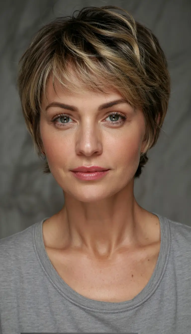 Best Fall hairstyles and colors for Women 40+ in 2025 Textured Pixie With Blonde Dimension