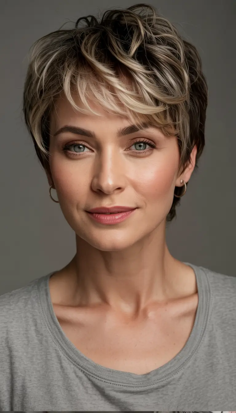Best Fall hairstyles and colors for Women 40+ in 2025 Modern Pixie With Dimensional Highlights