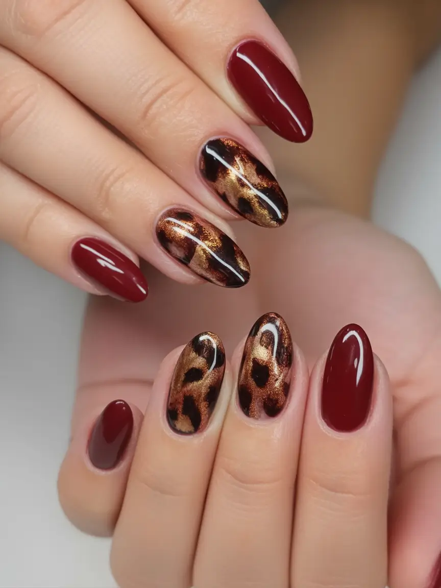 Fall Vibes: Best Nail Colors for September 2025 Crimson Leopard Luxe