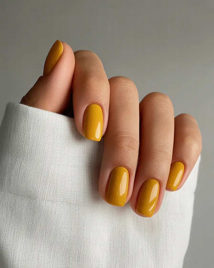 Fall Vibes: Best Nail Colors for September 2025 Mustard Gold Simplicity