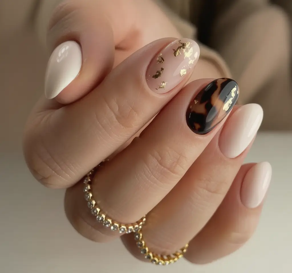 Fall Vibes: Best Nail Colors for September 2025 Soft Cream & Tortoise Accent