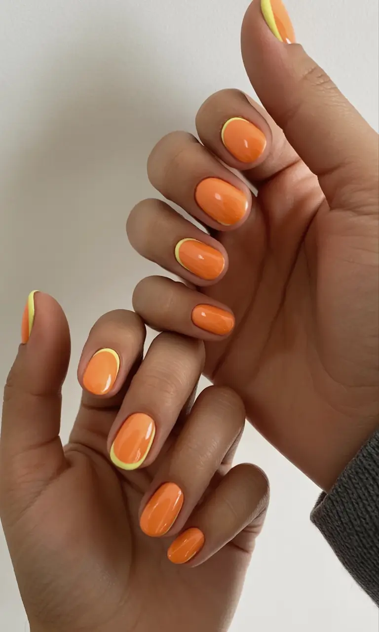 Fall Vibes: Best Nail Colors for September 2025 Orange Gloss with Lemon Drop Edges