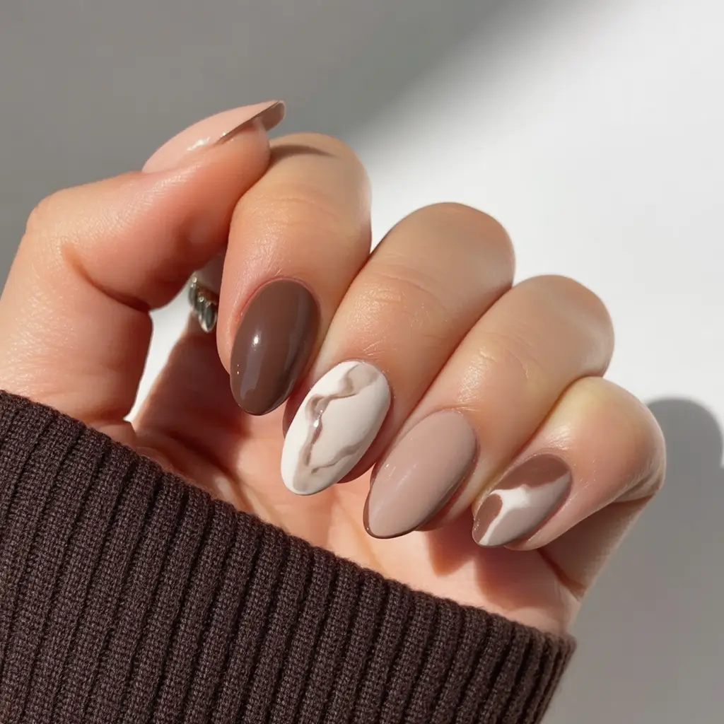 Fall Vibes: Best Nail Colors for September 2025 Mocha Marble Meets Soft Matte