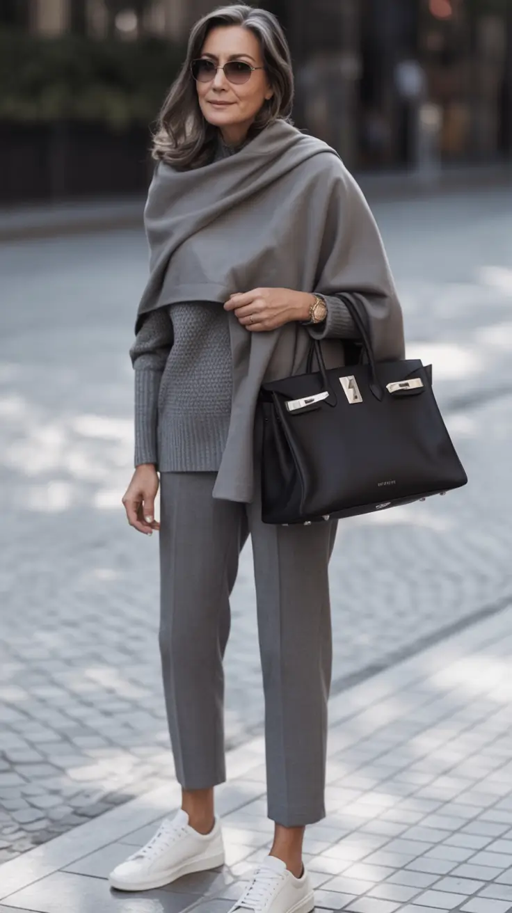 2025 casual fall fashion outfits for women 50+ Monochrome Mood with a Modern Twist