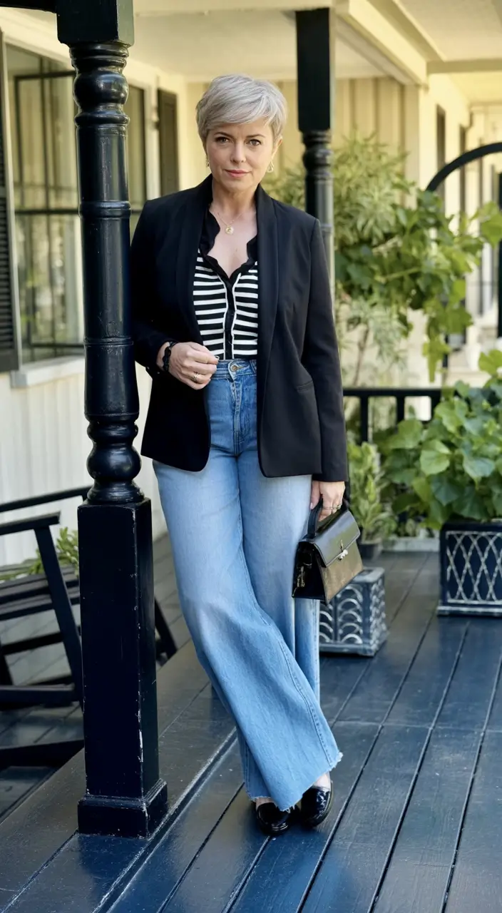2025 casual fall fashion outfits for women 50+ Modern Blazer Meets Everyday Denim