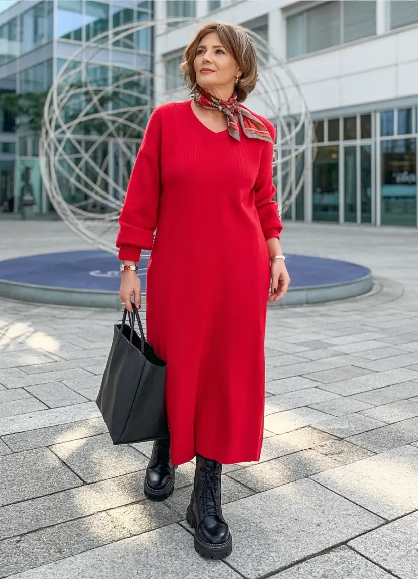 2025 casual fall fashion outfits for women 50+ Scarlet Knits and Chunky Boots