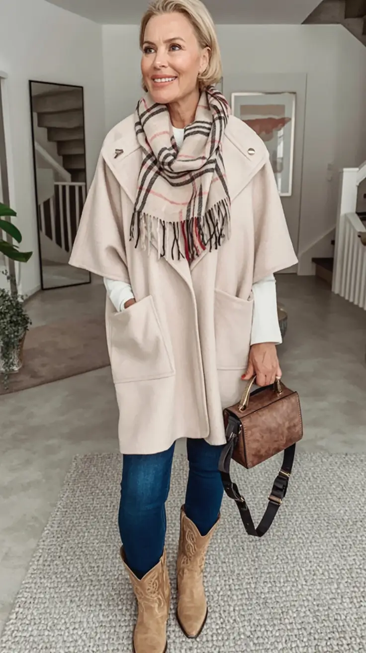 2025 casual fall fashion outfits for women 50+ Western Cozy with a Twist