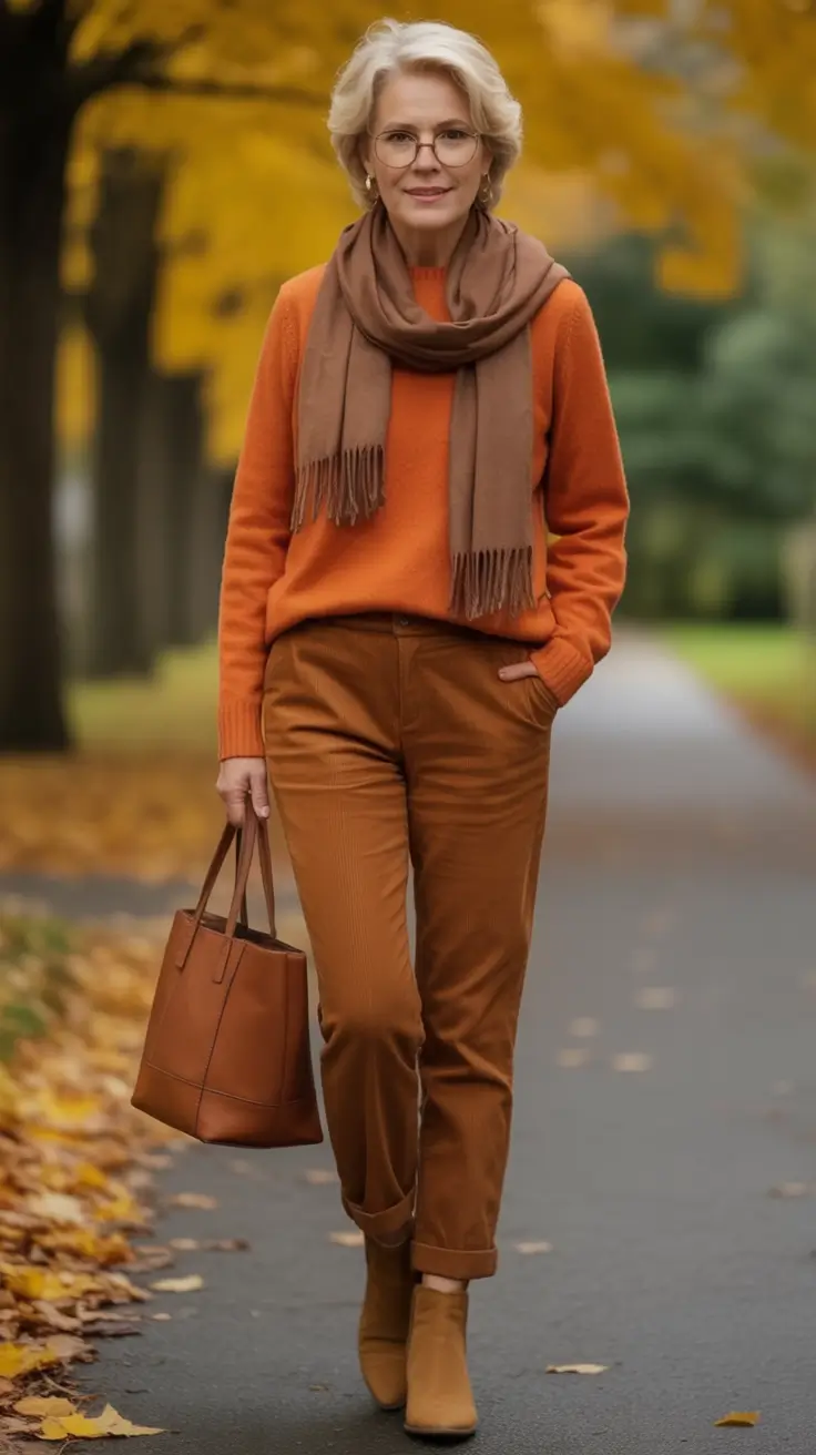 2025 casual fall fashion outfits for women 50+ Amber Tones and Fall Textures