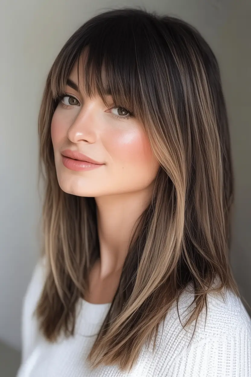 Chic and Easy Haircuts for Fall 2025 Shadow Root Shag with Wispy Bangs