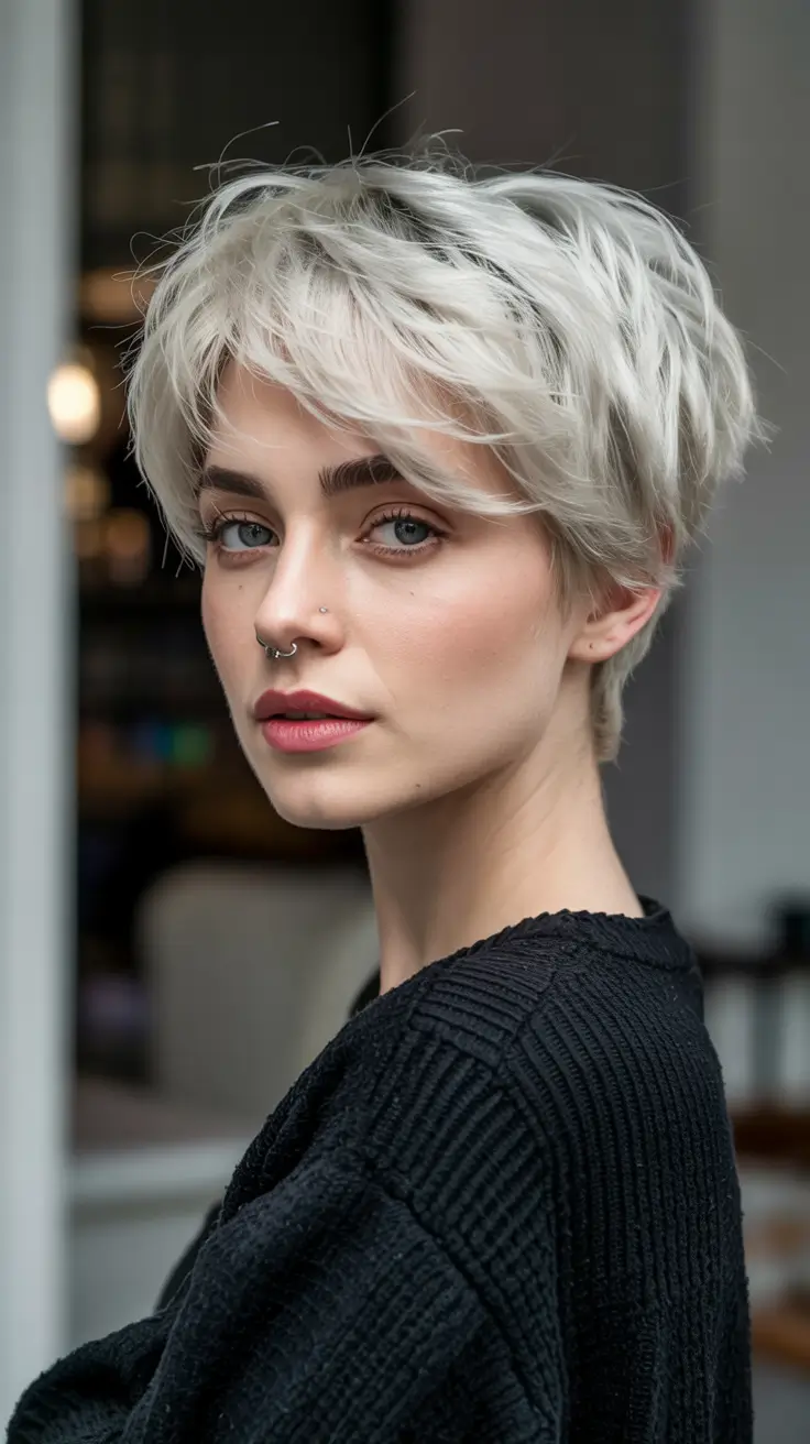 Chic and Easy Short Haircuts for Fall 2025 Feathered Frost Pixie with Cool Girl Edge