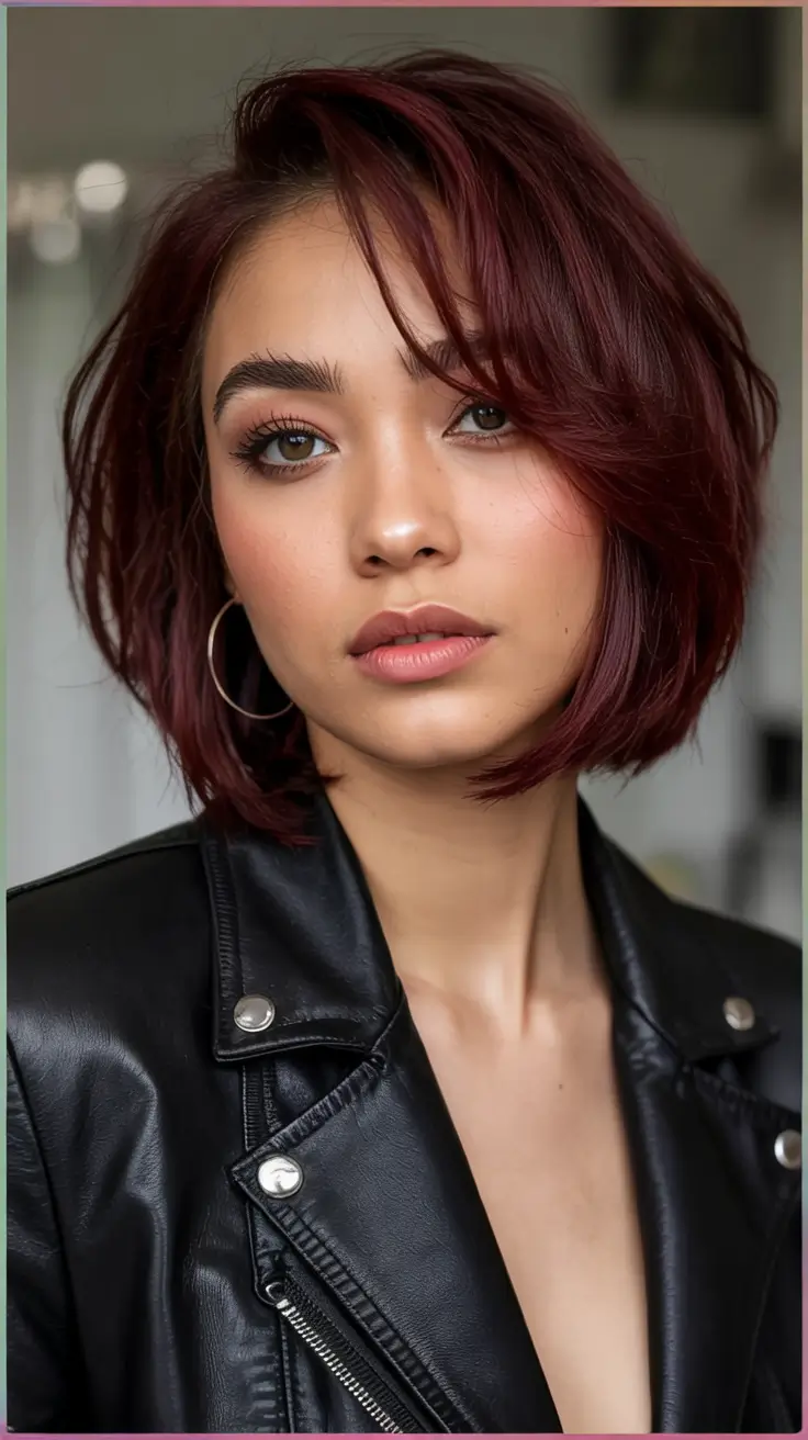 Chic and Easy Short Haircuts for Fall 2025 Deep Merlot Bob with Soft Texture