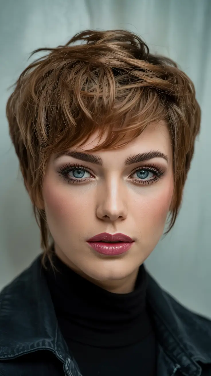Chic and Easy Short Haircuts for Fall 2025 Voluminous Chestnut Pixie with Feathered Layers