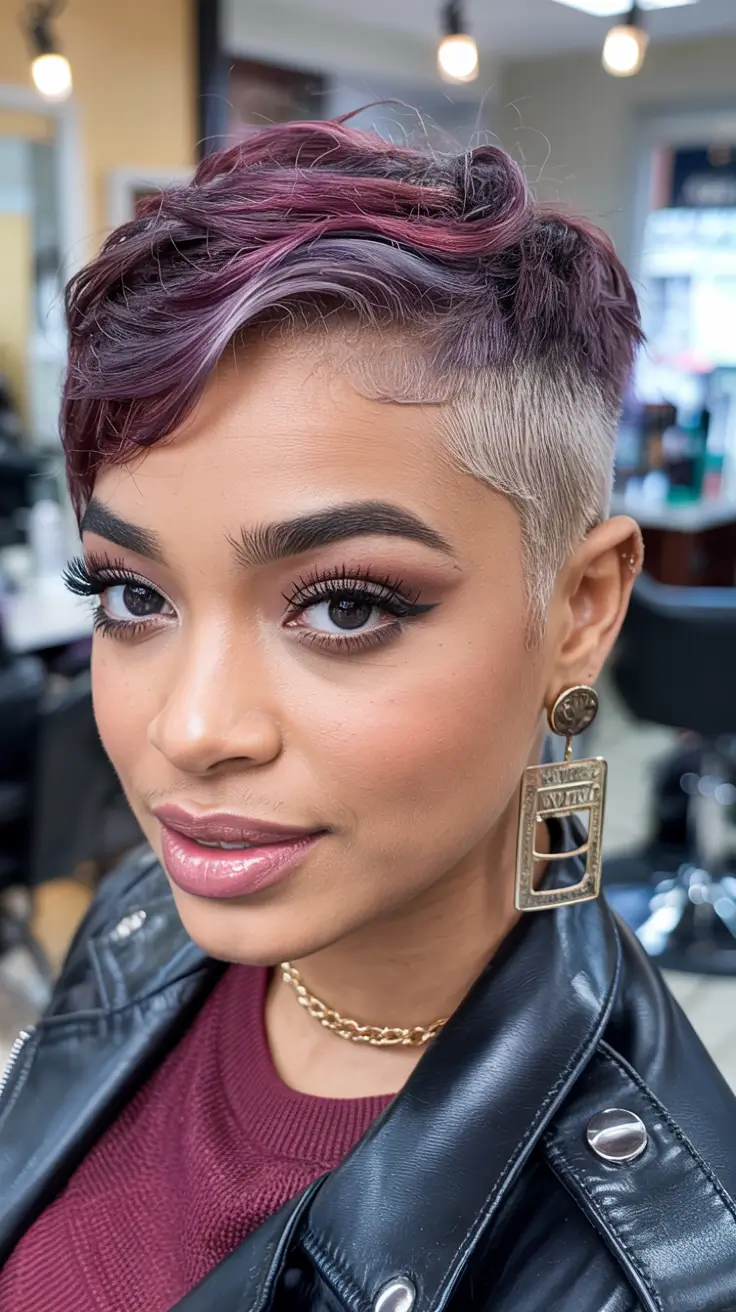 Chic and Easy Short Haircuts for Fall 2025 Two-Tone Pixie Fade with Curved Lines