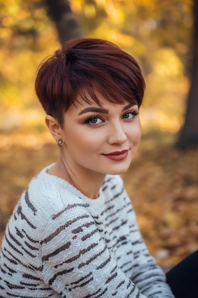 Chic and Easy Short Haircuts for Fall 2025 Crimson Pixie For Crisp Days
