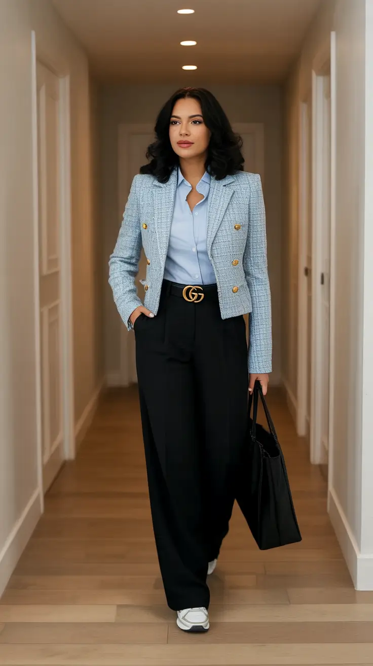 Classy fall women outfits for work 2025 Tweed Blue and Black The Power Combo