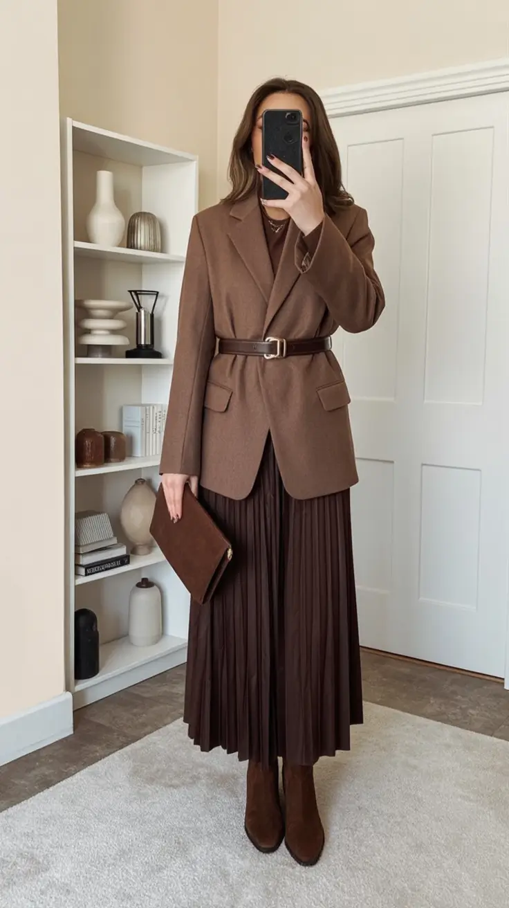 Classy fall women outfits for work 2025 Head-to-Toe Chocolate Monochrome