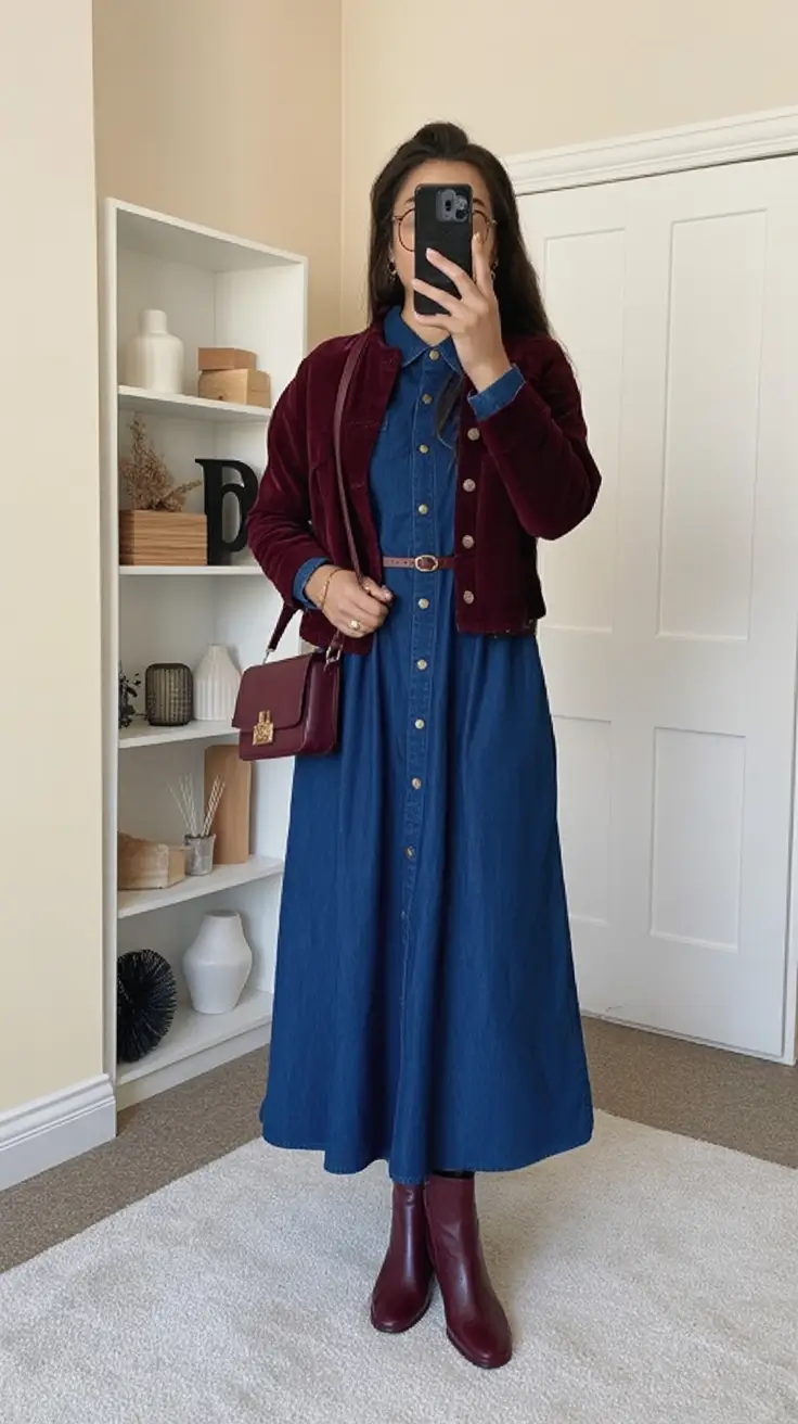 Classy fall women outfits for work 2025 Velvet and Denim Soft Meets Sturdy
