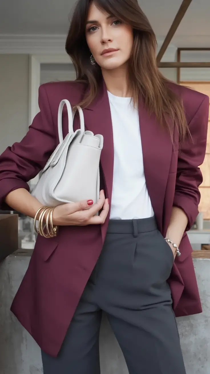 Classy fall women outfits for work 2025 Berry Blazer With Sleek Control