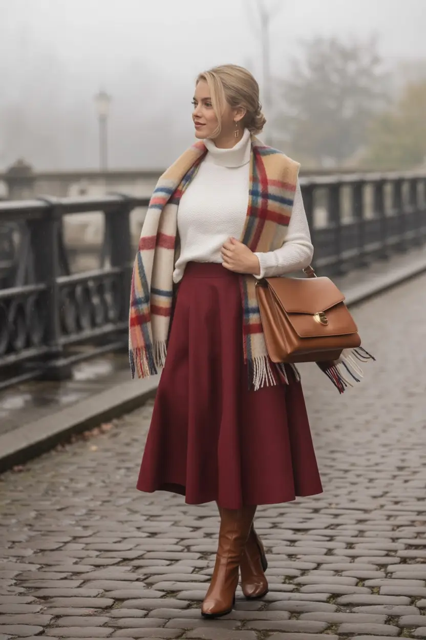 Classy fall women outfits for work 2025 Wine-Toned Warmth for Foggy Mornings