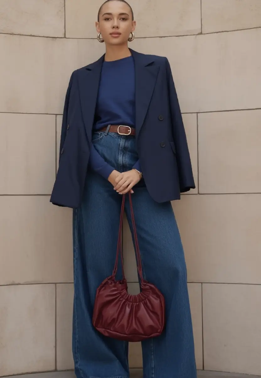 Classy fall women outfits for work 2025 Structured Navy and Laid-Back Denim