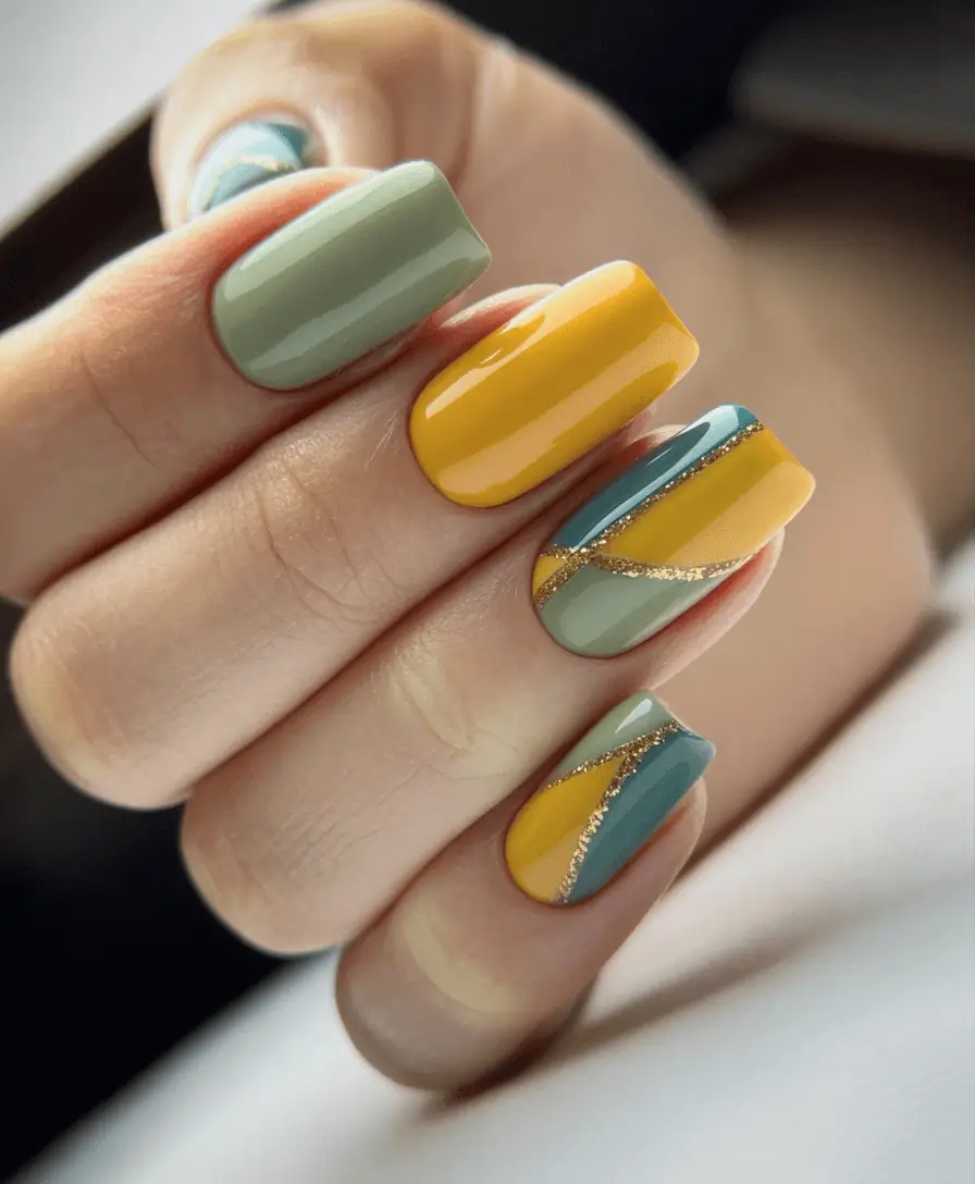 Creative Fall Gel Nail Designs 2025 Modern Harvest Color Block