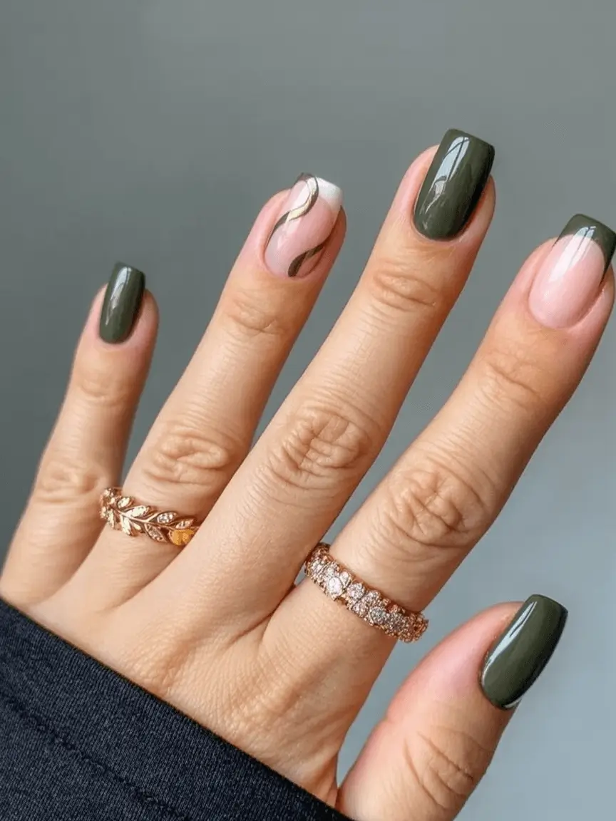 Creative Fall Gel Nail Designs 2025 Olive Green Meets Negative Space