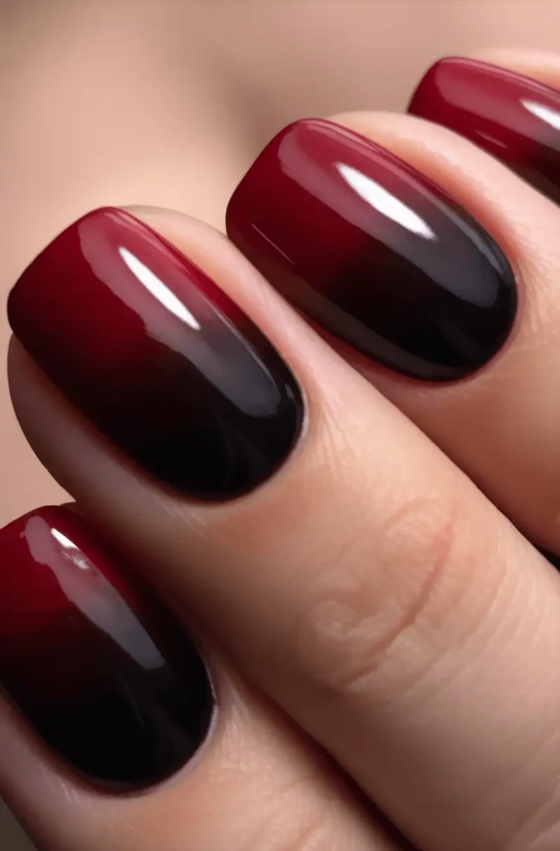 Creative Fall Gel Nail Designs 2025 Cherry to Black Fade for Drama Queens