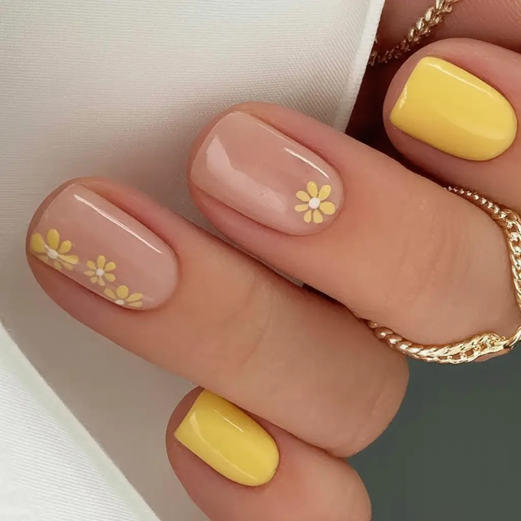 Cute Butter Yellow Nail Ideas to Try This Season Minimalist Daisy Bloom