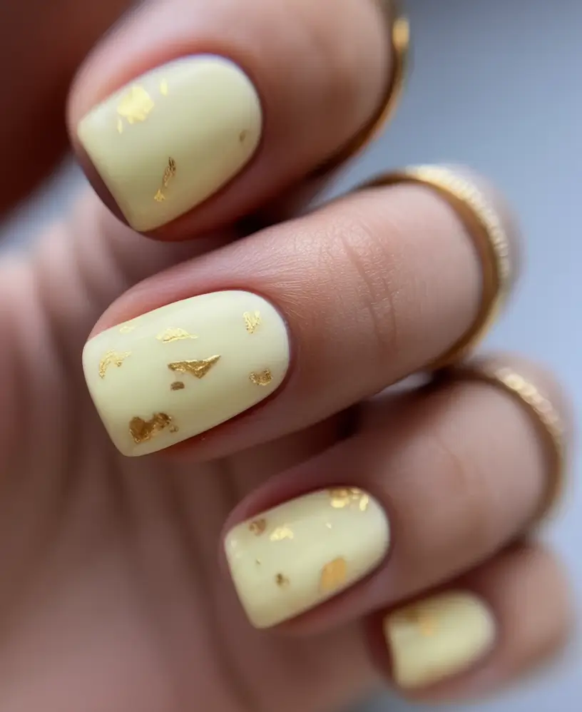 Cute Butter Yellow Nail Ideas to Try This Season Gold Foil Confetti