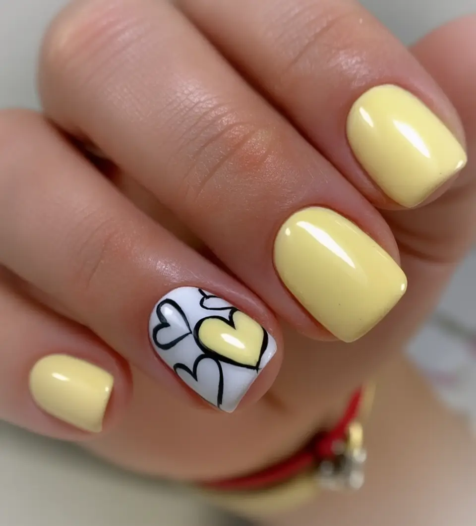 Cute Butter Yellow Nail Ideas to Try This Season Sunny Hearts with a Pop Art Twist