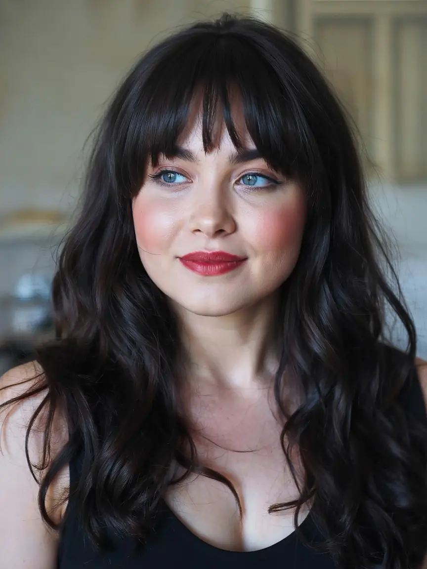 Cute Stylish Hair Colors for Fall 2025 Glossy Dark Chocolate Layers With Soft Fringe
