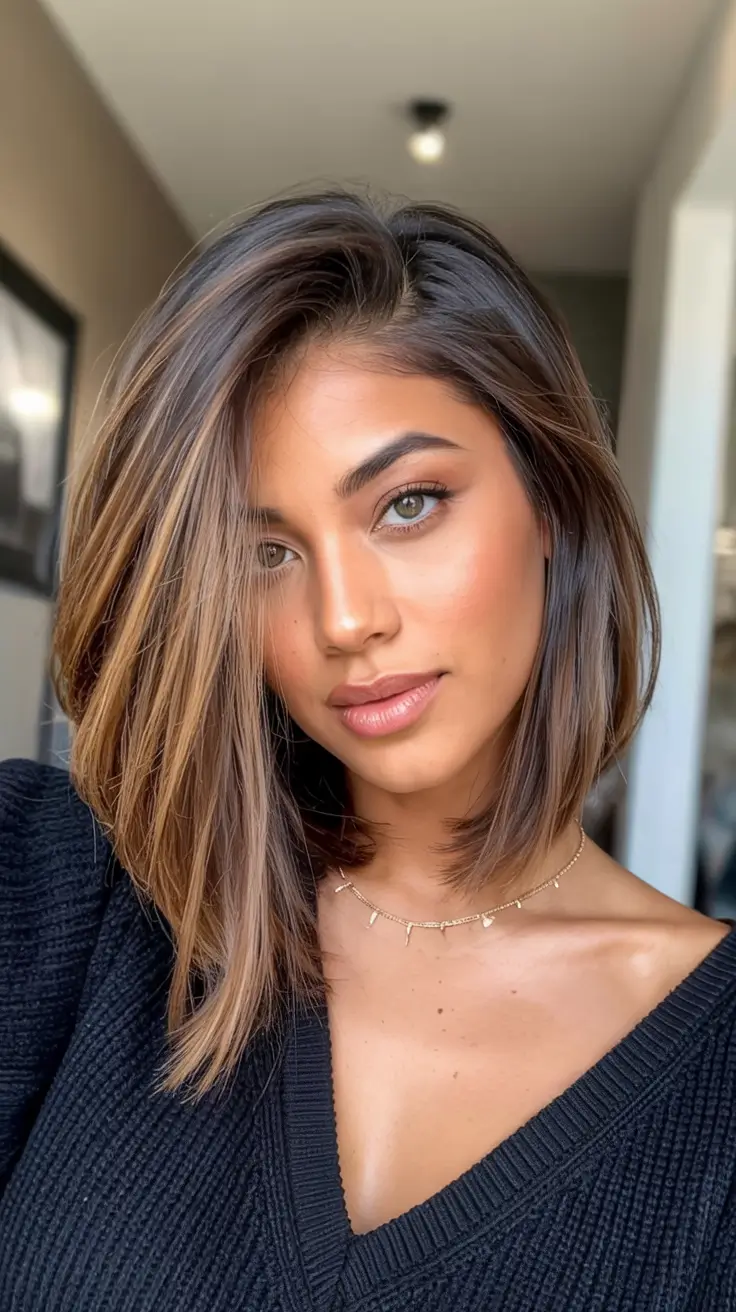 Cute Stylish Hair Colors for Fall 2025 Glossy Chestnut Angled Bob