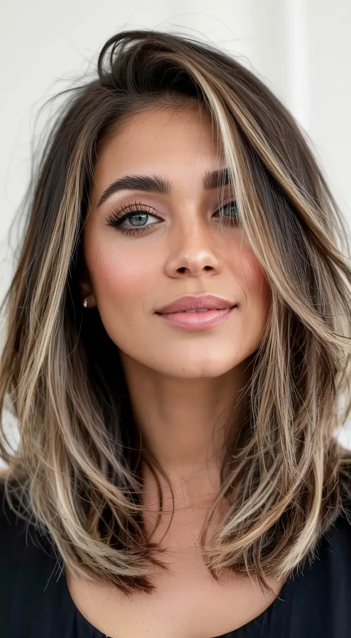 Cute Stylish Hair Colors for Fall 2025 Mocha-Toned Lob with Cream Ribbons