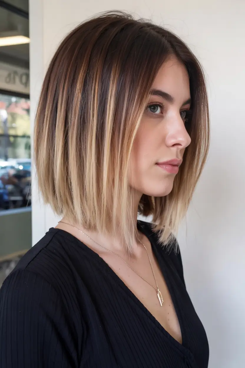 Cute Stylish Hair Colors for Fall 2025 Espresso Bob with Soft Blonde Ends