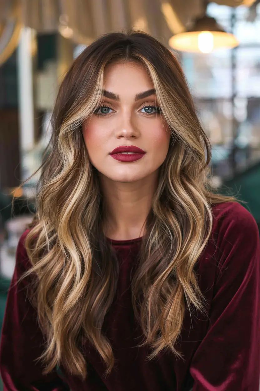 Cute Stylish Hair Colors for Fall 2025 Golden Mocha Balayage With a Money Piece